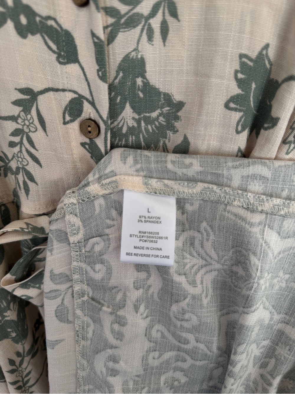 Lucky Brand Relaxed Beige Sage Floral Shirt Dress Midi Button Front Belted L - Picture 10 of 10